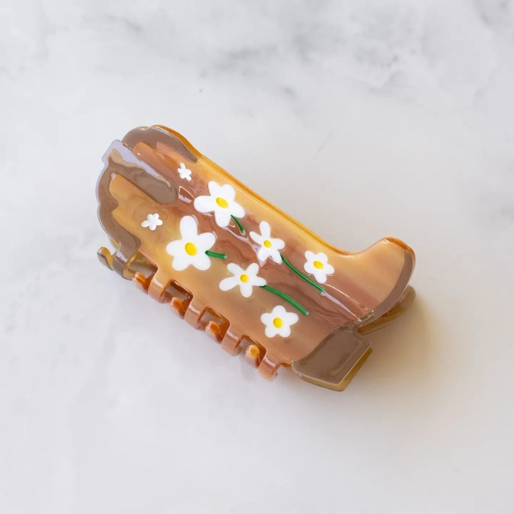 Tiepology Eco Daisy Flower Cowboy Boots Hair Claw Clip